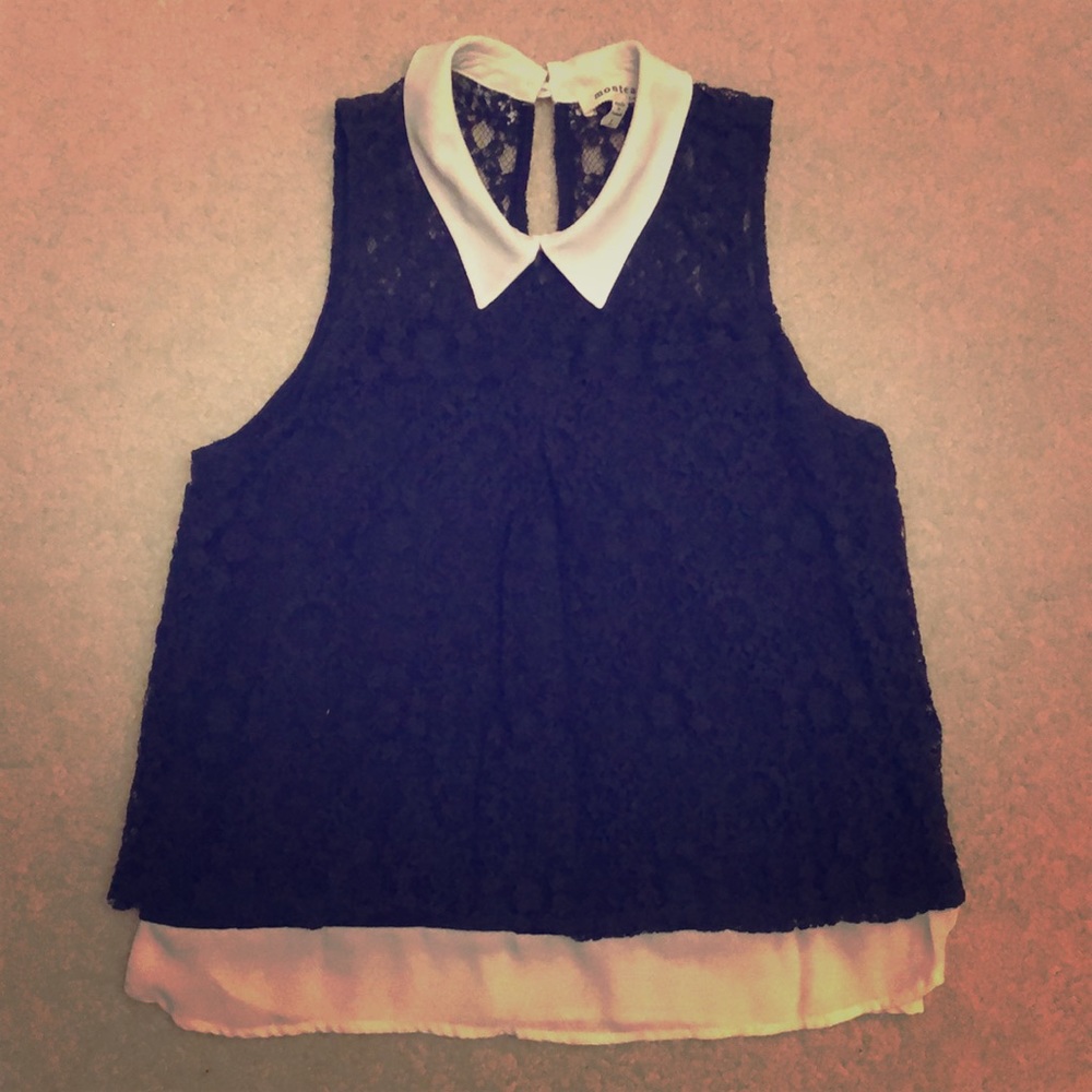 Dark Blue Lace and chiffon Top